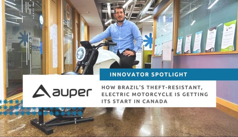 Auper Motorcycles chief executive officer Silvio Rotilli Filho with a working prototype of the Incity inside CITM’s office space in Hamilton, Ont.